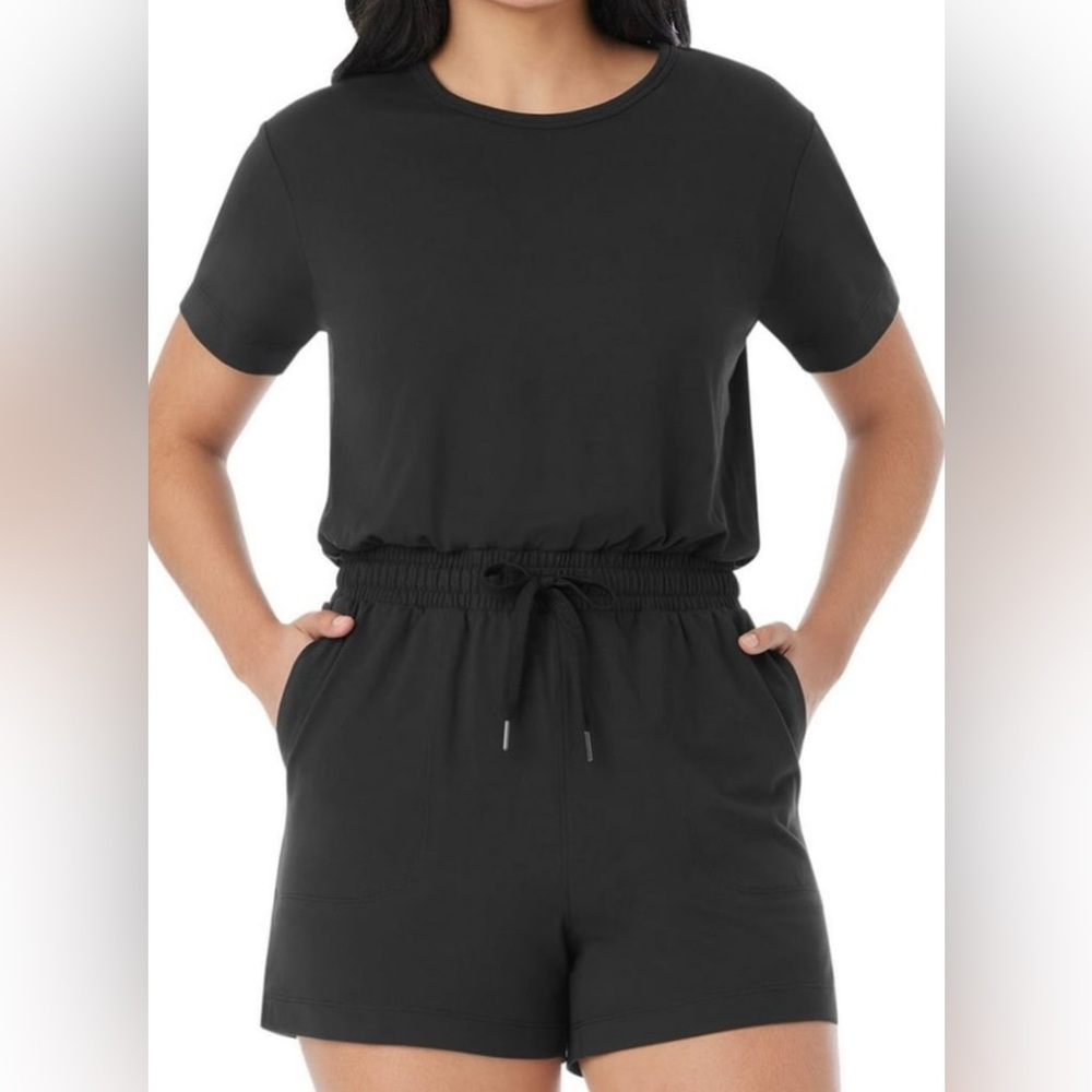 Member’s Mark My Favorite Soft Romper Shorts Black Short Sleeves Drawstring Med